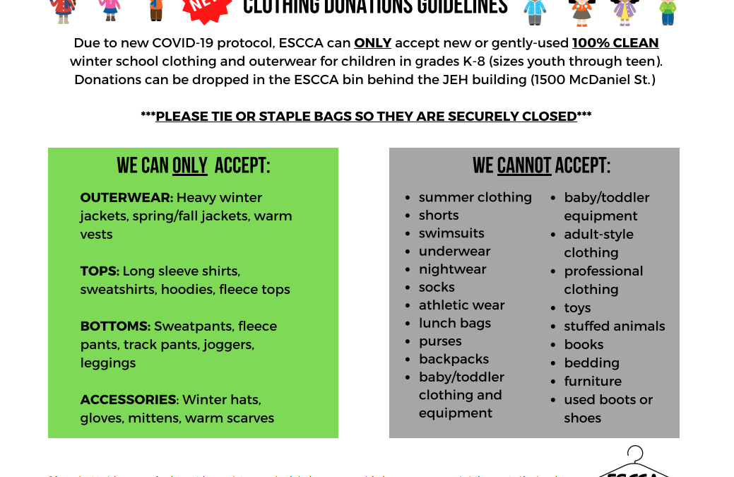 Youth Ministry Holding Clothing Drive for ESCCA